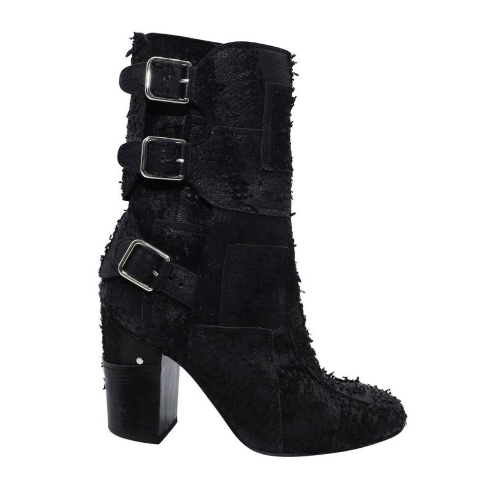 Laurence Dacade Merli Ankle Booths in Black Distressed Calfskin Leather